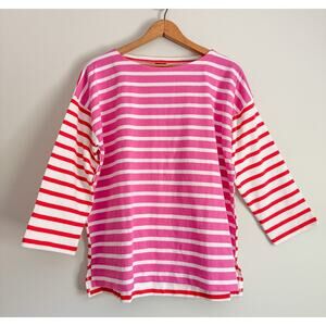 J Crew Stripe Top Boat Neck Womens Nautical Coastal Beach Pink Red White